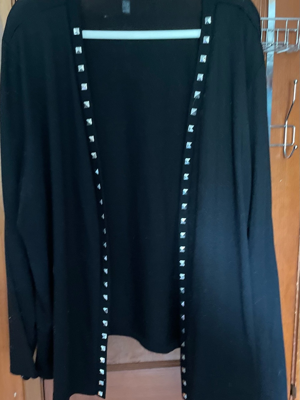 Fashion Bug Black Open-Front Cardigan with Silver Stud Trim